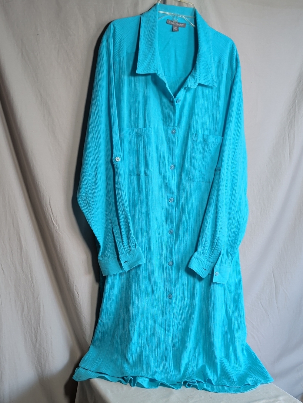 Jessica London Turquoise Button-Front Swim Coverup Lagenlook Warm Weather Wear